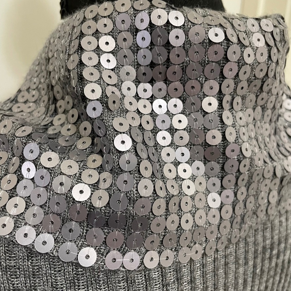 Vintage Cache Draped Open Front Cardigan Sweater Gray Wool Blend Sequin Trim S - Picture 5 of 9